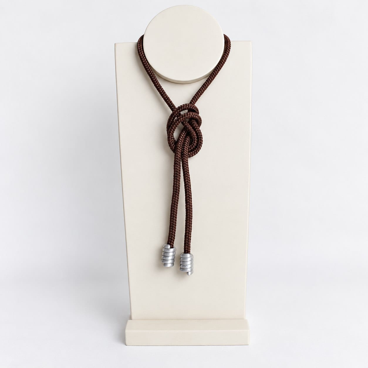 Colar-Pulseira Marrom Rolo Prateado